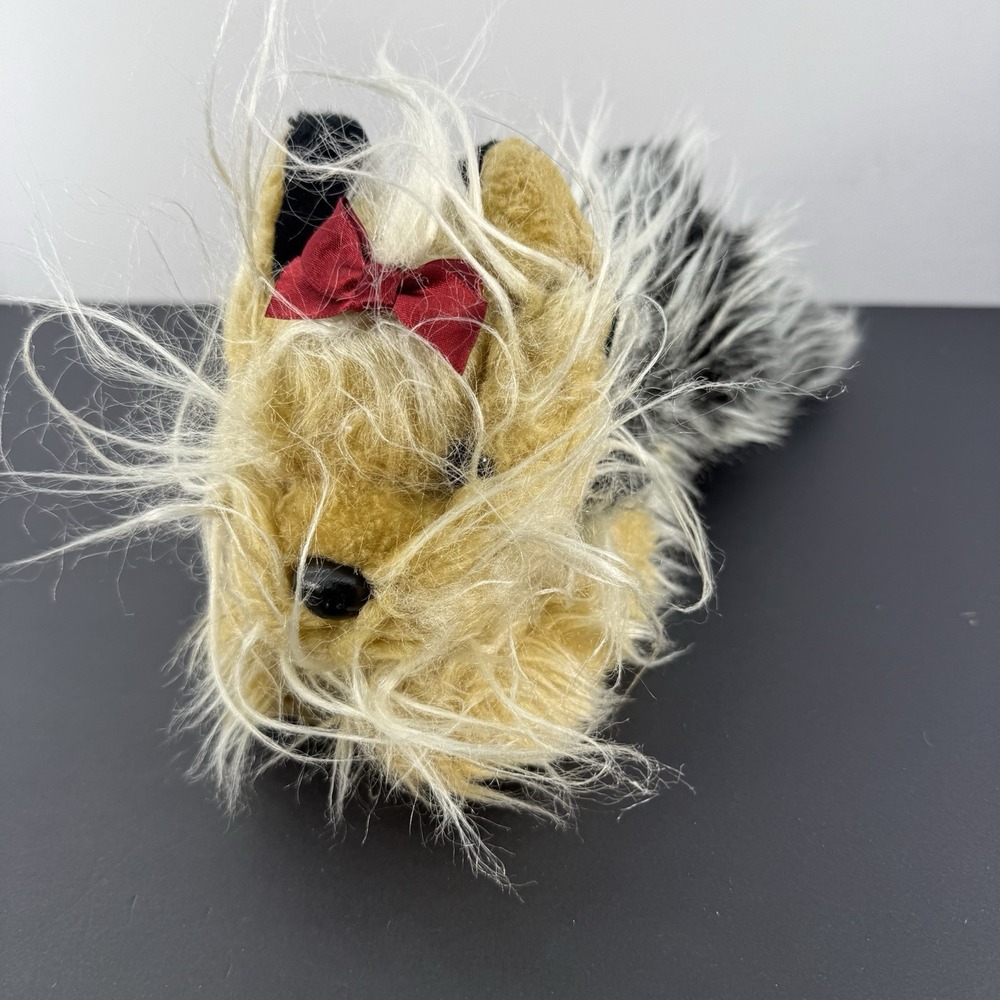 Toys r Us Animal Alley Yorkshire Terrier Dog Plush Stuffed Long Hair Red Bow 11"